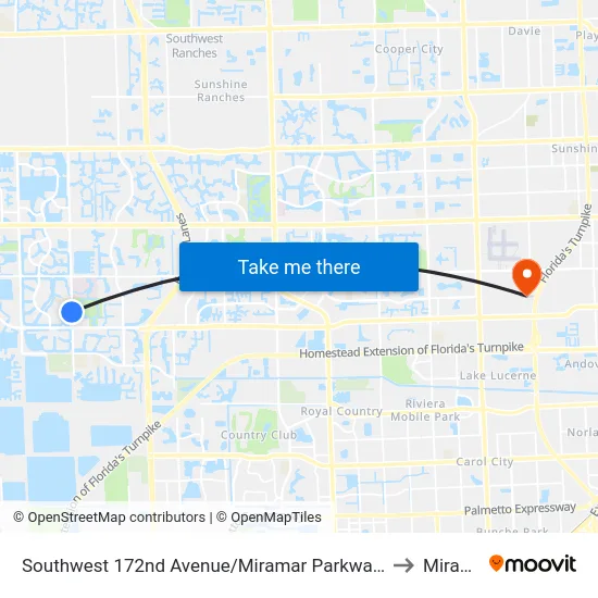 Southwest 172nd Avenue/Miramar Parkway -(Miramar Regional Park P&R) to Miramar, FL map