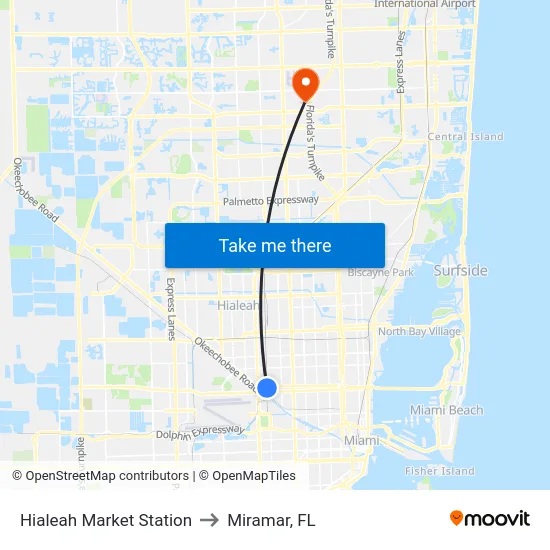 Hialeah Market Station to Miramar, FL map