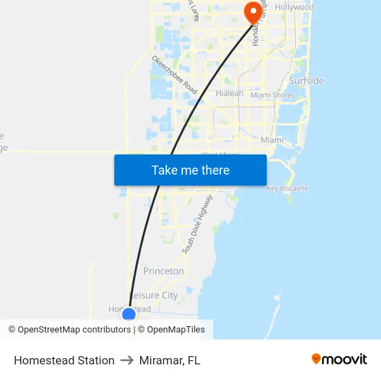 Homestead Station to Miramar, FL map