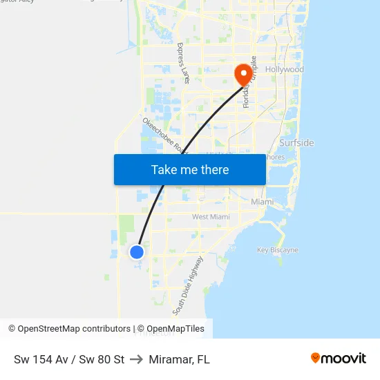 Sw 154 Av / Sw 80 St to Miramar, FL map