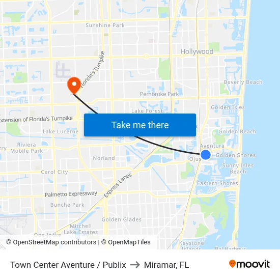 Town Center Aventure / Publix to Miramar, FL map