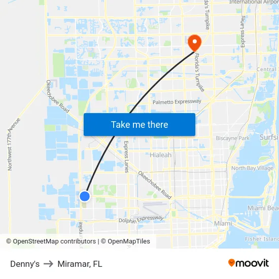 Denny's to Miramar, FL map