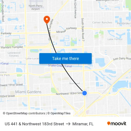 US 441 & Northwest 183rd Street to Miramar, FL map