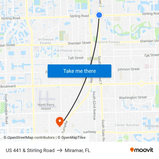 US 441 & Stirling Road to Miramar, FL map