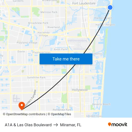 A1A & Las Olas Boulevard to Miramar, FL map