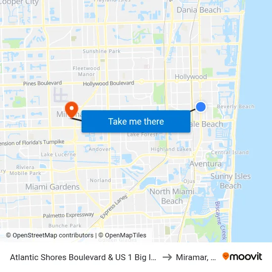 Atlantic Shores Boulevard & US 1 Big Irvs to Miramar, FL map