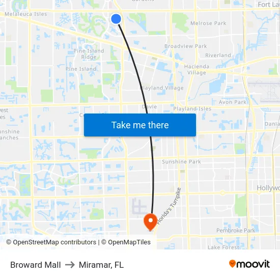 Broward Mall to Miramar, FL map
