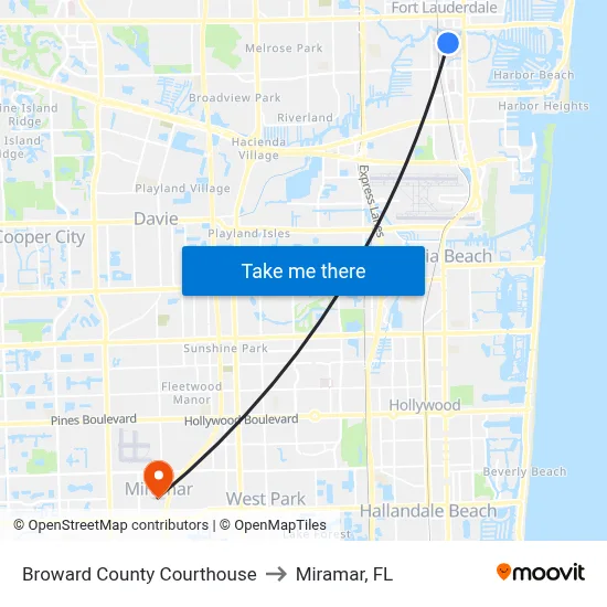 Broward County Courthouse to Miramar, FL map
