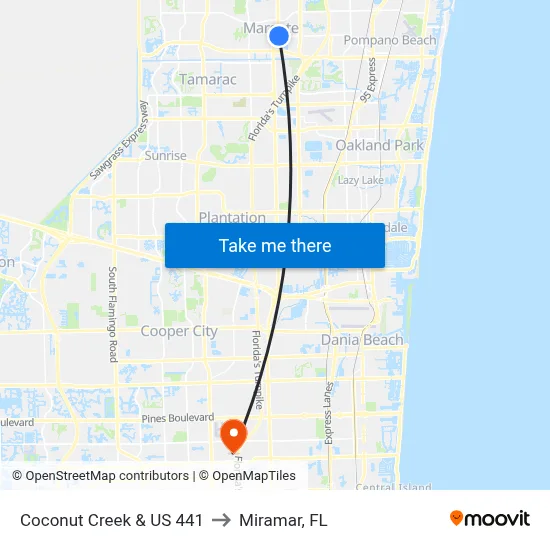 Coconut Creek & US 441 to Miramar, FL map