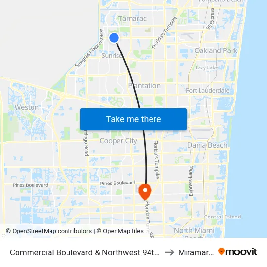 Commercial Boulevard & Northwest 94th Avenue to Miramar, FL map