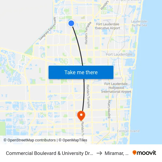Commercial Boulevard & University Drive to Miramar, FL map