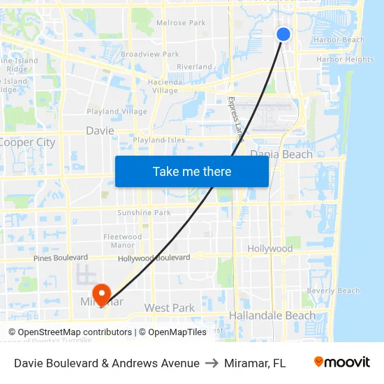Davie Boulevard & Andrews Avenue to Miramar, FL map