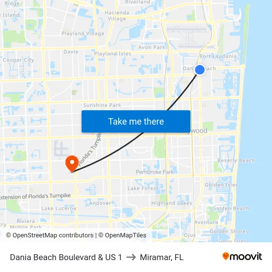 Dania Beach Boulevard & US 1 to Miramar, FL map