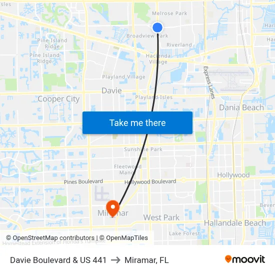 Davie Boulevard & US 441 to Miramar, FL map