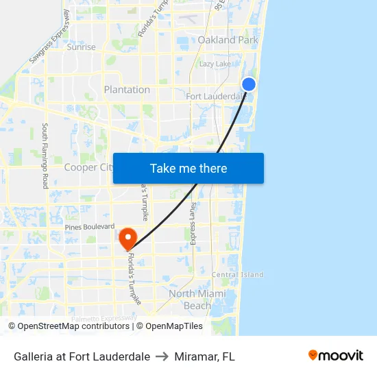 Galleria at Fort Lauderdale to Miramar, FL map