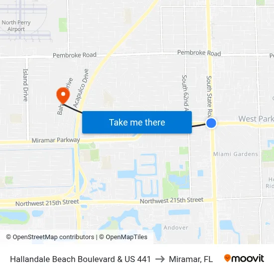 Hallandale Beach Boulevard & US 441 to Miramar, FL map