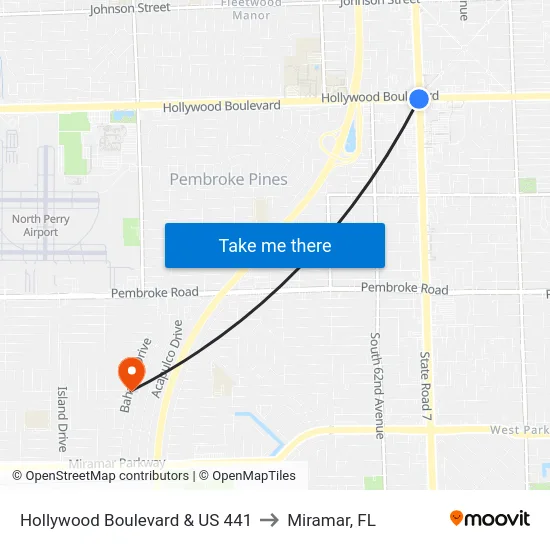 Hollywood Boulevard & US 441 to Miramar, FL map