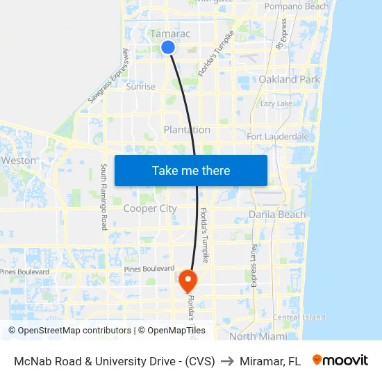 McNab Road & University Drive - (CVS) to Miramar, FL map