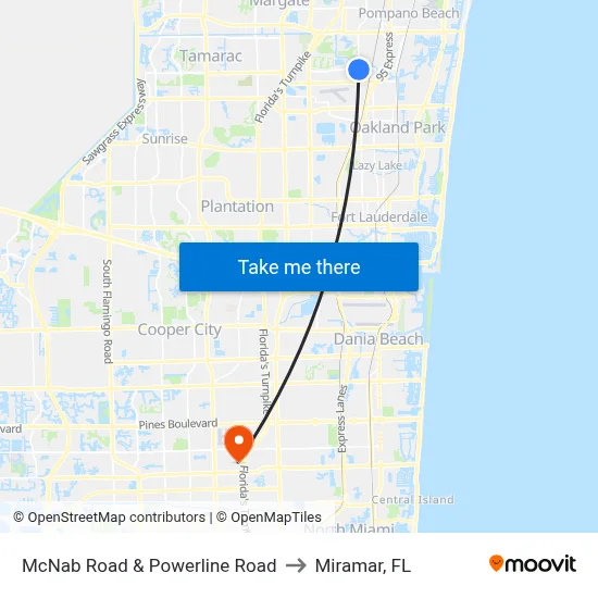 McNab Road & Powerline Road to Miramar, FL map