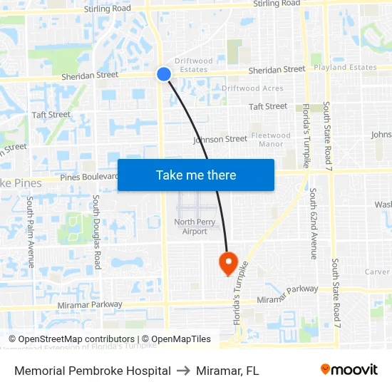Memorial Pembroke Hospital to Miramar, FL map