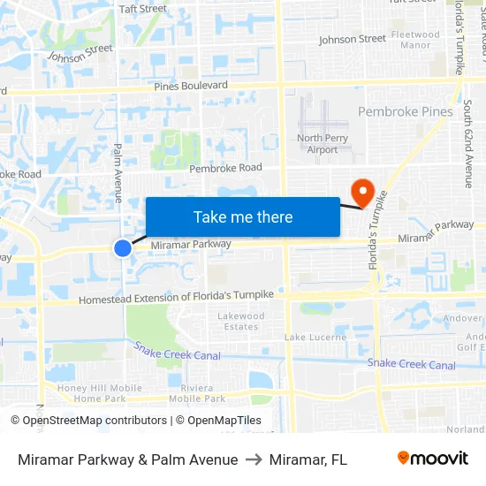 Miramar Parkway & Palm Avenue to Miramar, FL map