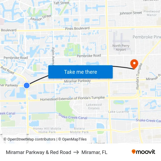Miramar Parkway & Red Road to Miramar, FL map