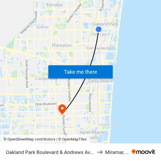 Oakland Park Boulevard & Andrews Avenue to Miramar, FL map