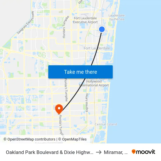 Oakland Park Boulevard & Dixie Highway to Miramar, FL map