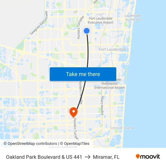 Oakland Park Boulevard & US 441 to Miramar, FL map