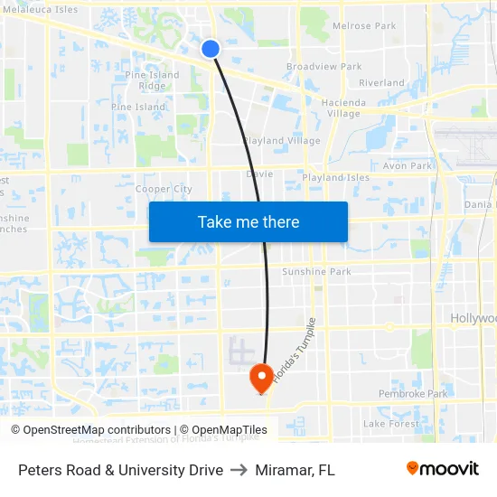 Peters Road & University Drive to Miramar, FL map