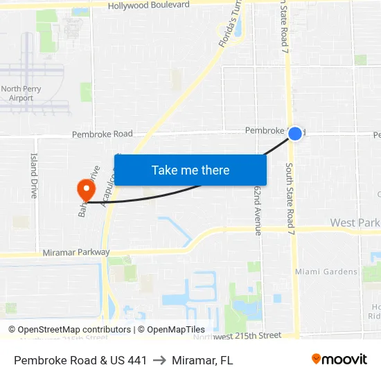Pembroke Road & US 441 to Miramar, FL map