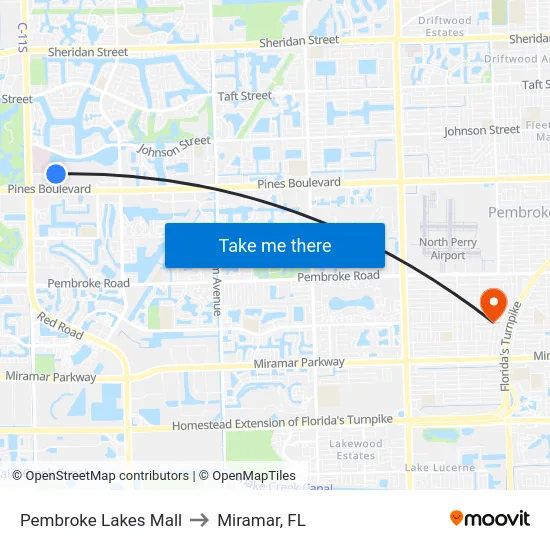 Pembroke Lakes Mall to Miramar, FL map