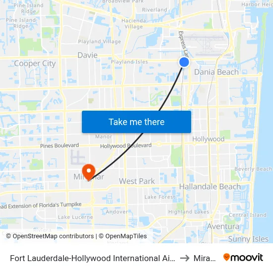 Fort Lauderdale-Hollywood International Airport Griffin Road/Tri-Rail Station to Miramar, FL map