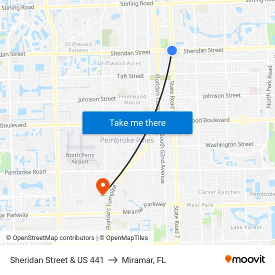 Sheridan Street & US 441 to Miramar, FL map