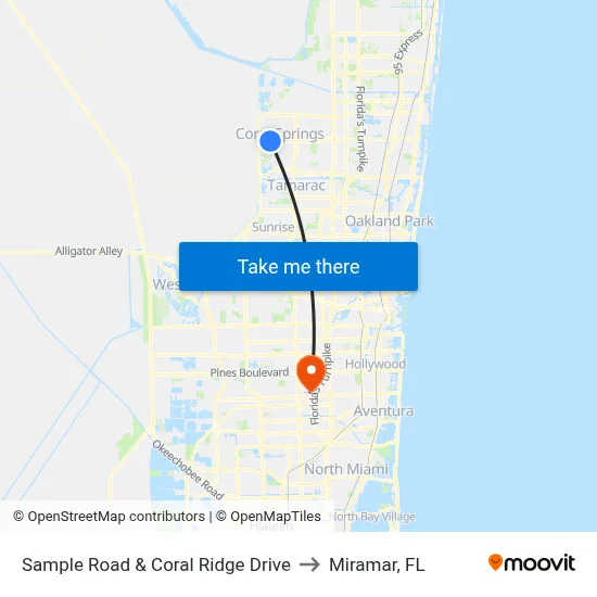 Sample Road & Coral Ridge Drive to Miramar, FL map