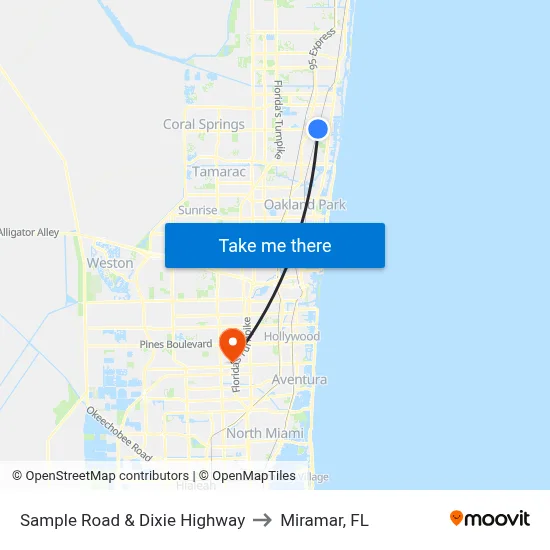 Sample Road & Dixie Highway to Miramar, FL map