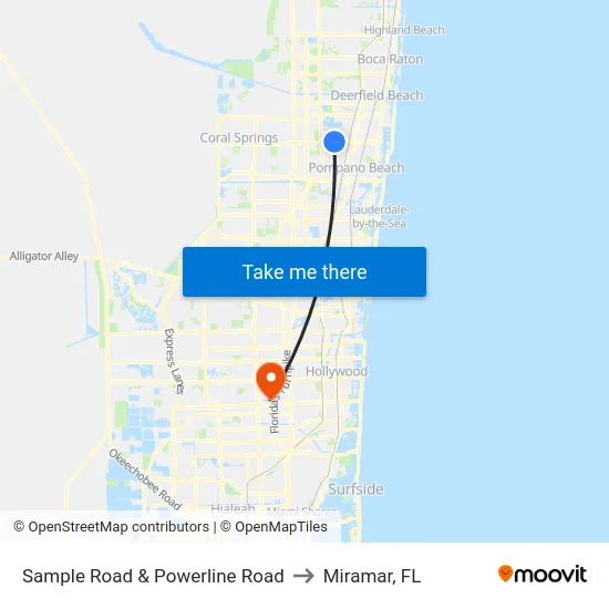 Sample Road & Powerline Road to Miramar, FL map