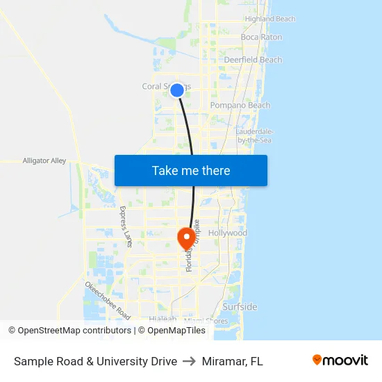 Sample Road & University Drive to Miramar, FL map