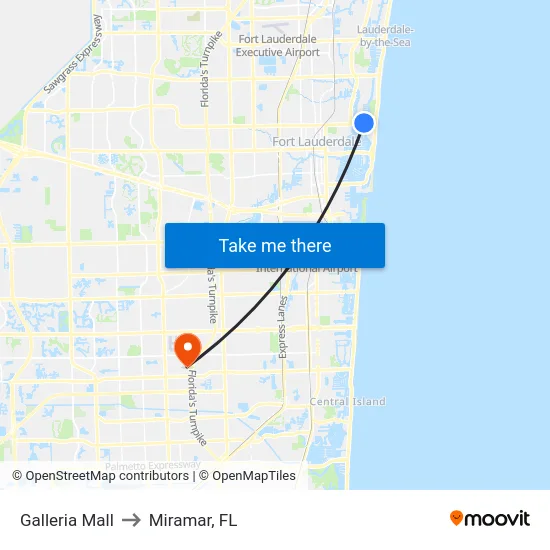Galleria Mall to Miramar, FL map