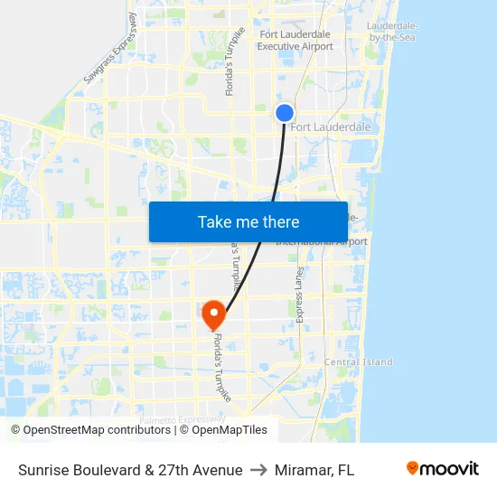 Sunrise Boulevard & 27th Avenue to Miramar, FL map