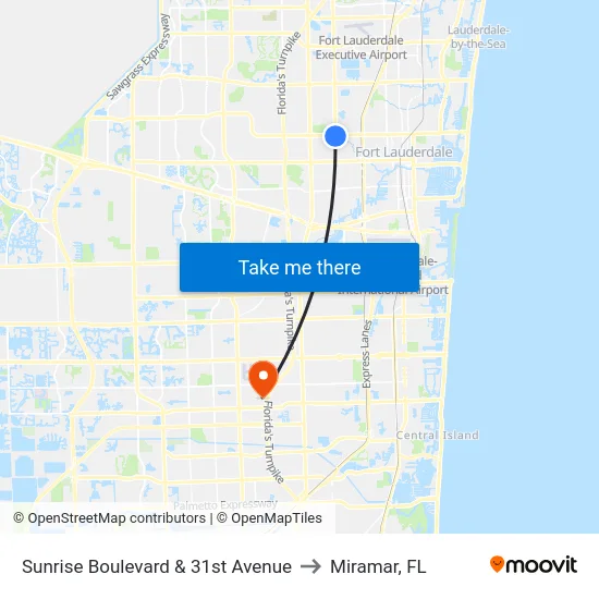 Sunrise Boulevard & 31st Avenue to Miramar, FL map