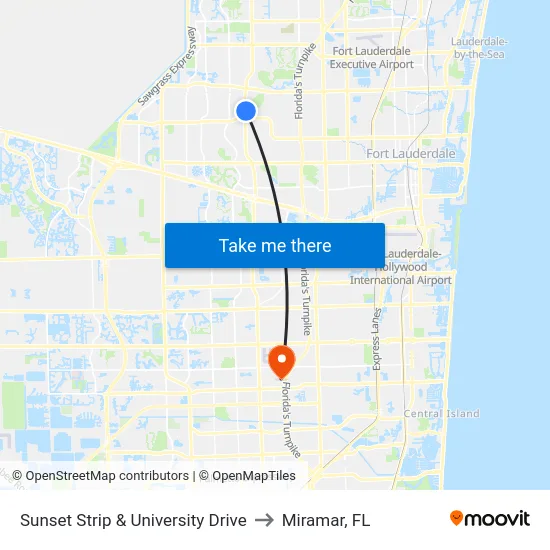 Sunset Strip & University Drive to Miramar, FL map