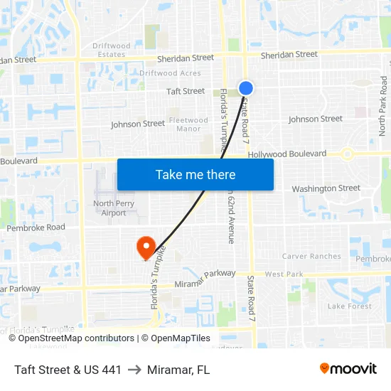 Taft Street & US 441 to Miramar, FL map