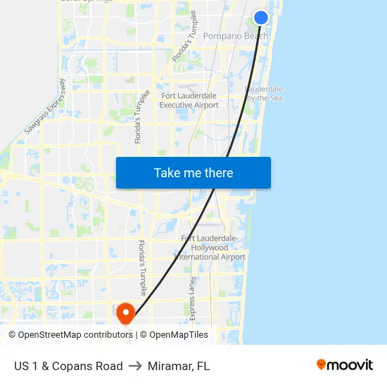 US 1 & Copans Road to Miramar, FL map