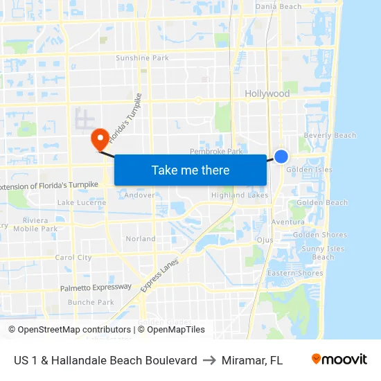 US 1 & Hallandale Beach Boulevard to Miramar, FL map