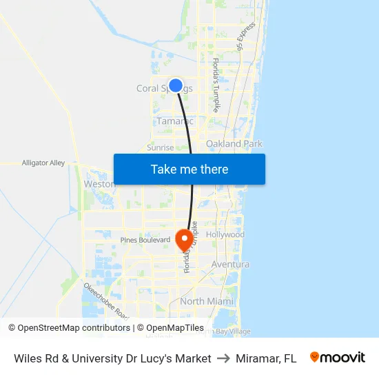 Wiles Rd & University Dr Lucy's Market to Miramar, FL map