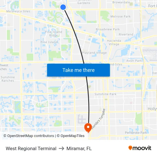 West Regional Terminal to Miramar, FL map