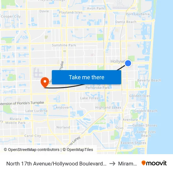 North 17th Avenue/Hollywood Boulevard - (Young Circle) to Miramar, FL map