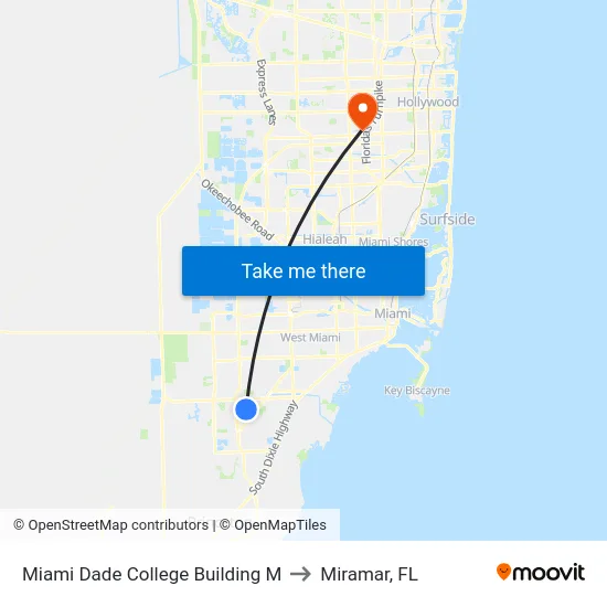 Miami Dade College Building M to Miramar, FL map