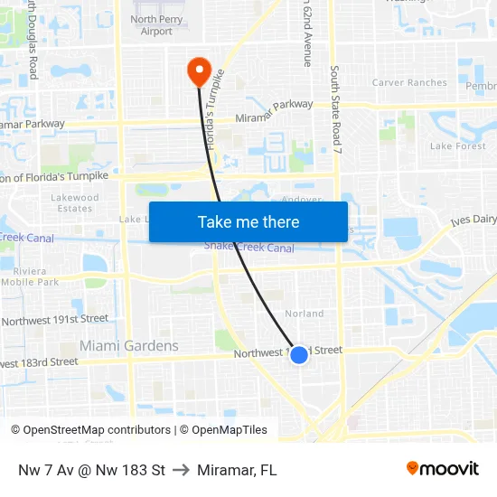 Nw 7 Av @ Nw 183 St to Miramar, FL map